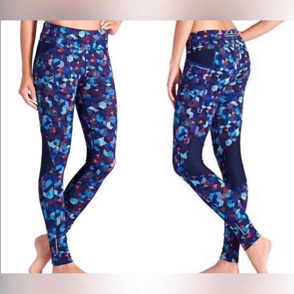 Athleta Triangular Be Free Tight Athletic Pants Blue Red Size Large